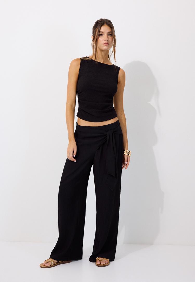 Stradivarius Lepršave Hlače Sarong Black Xl