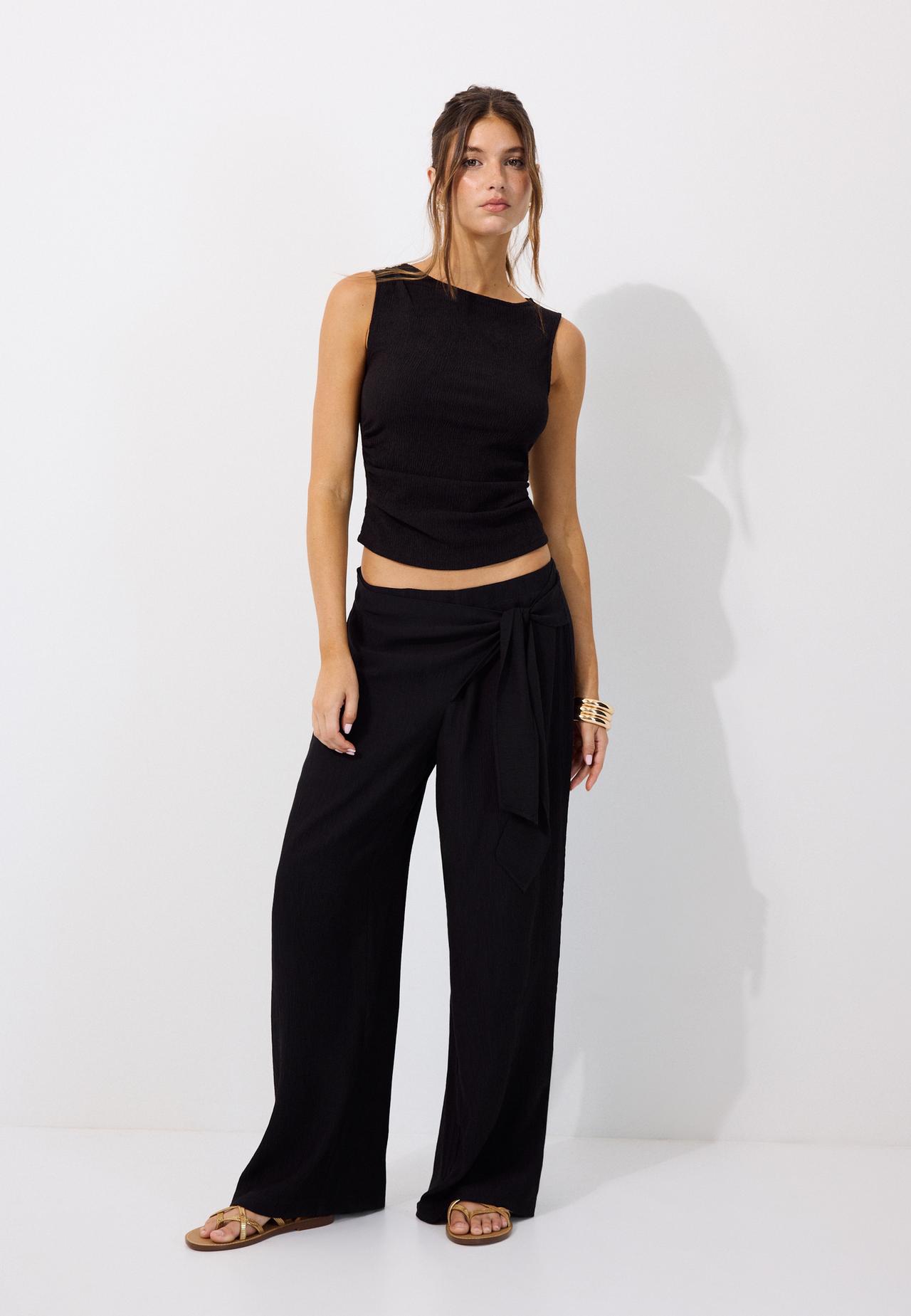 Flowing sarong-style trousers — Black