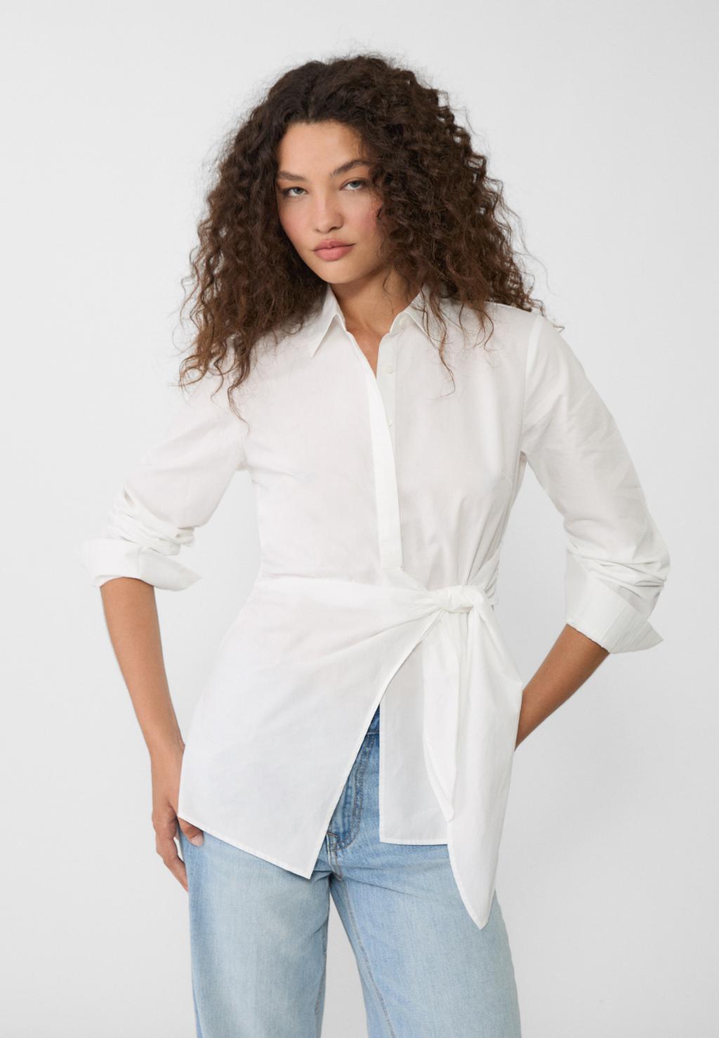 Crossover poplin shirt with knot