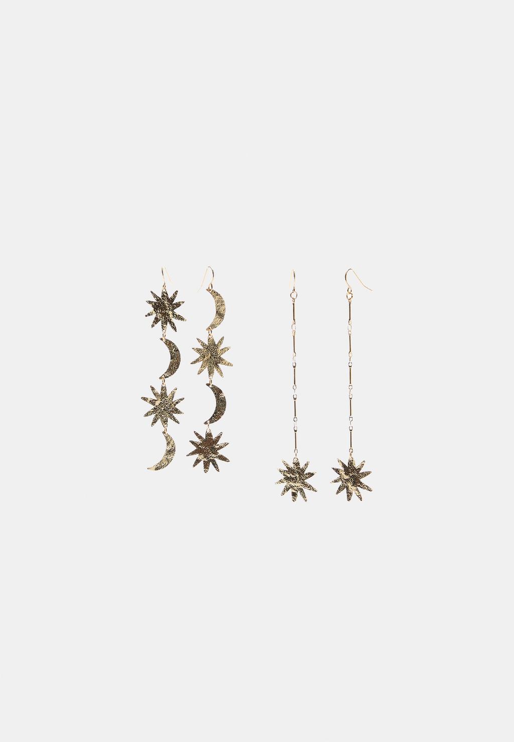 Set 2 pendientes largos luna y sol