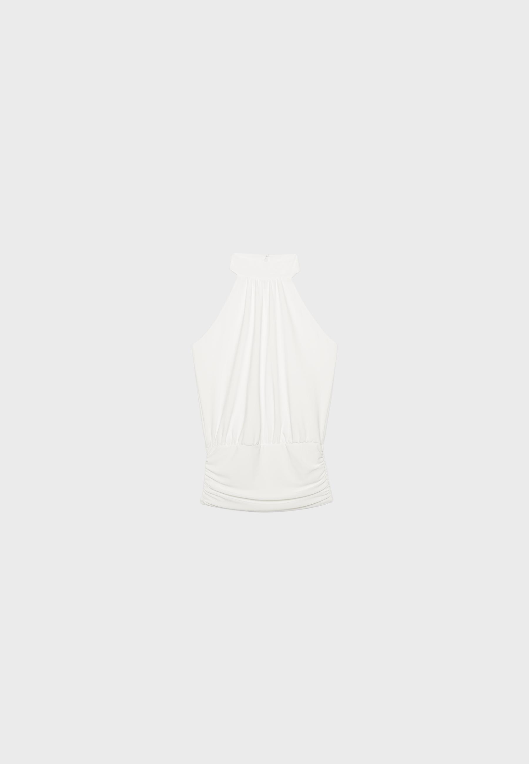 Puff-effect halter top — Ecru
