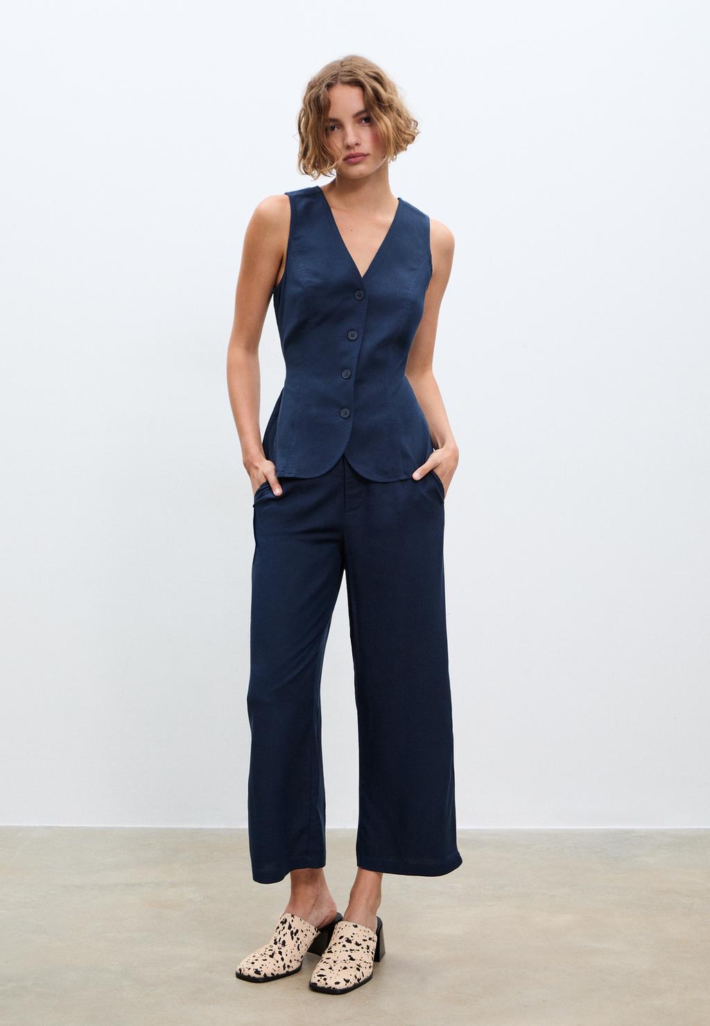 Pantalón culotte con lino