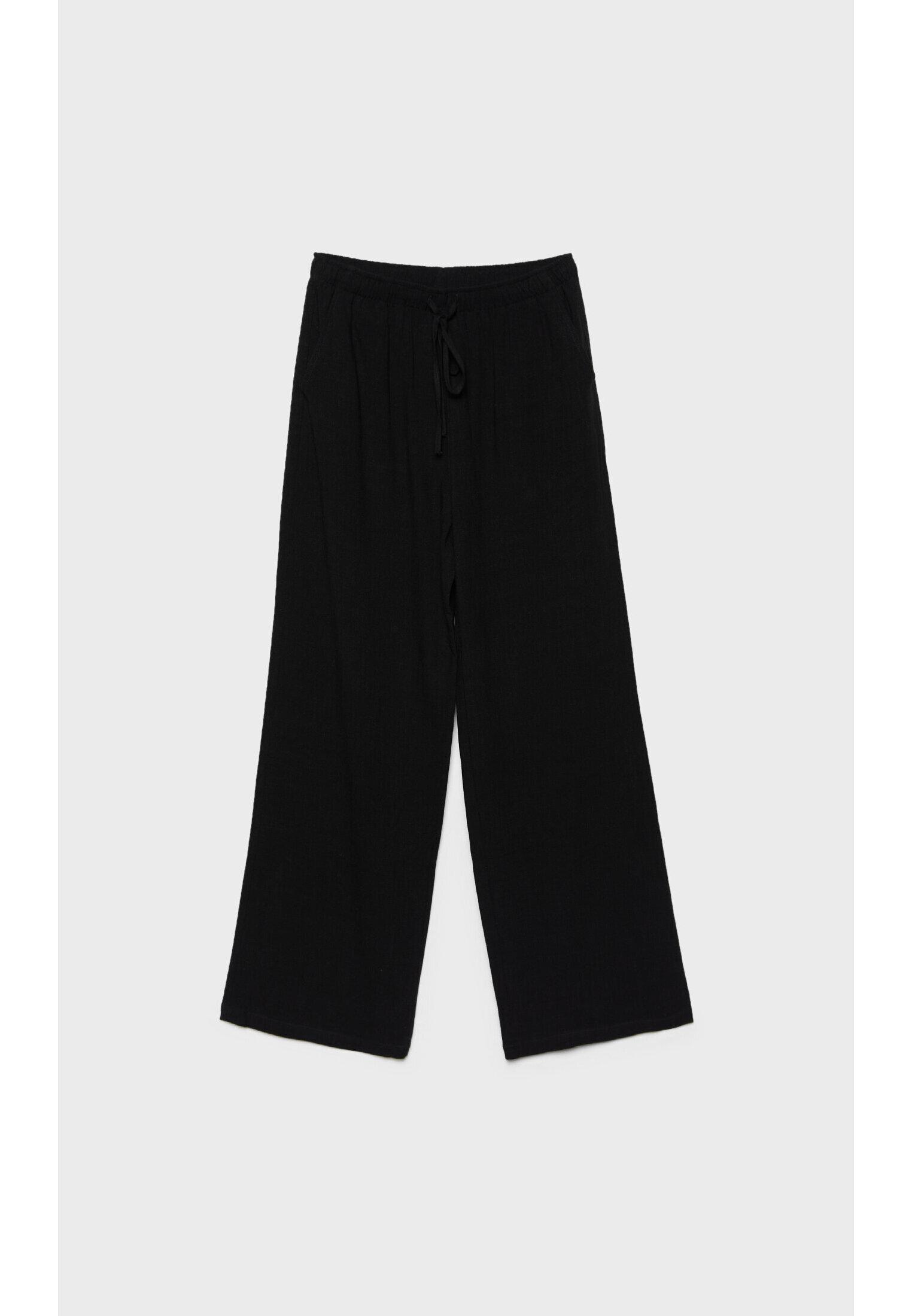 Straight-leg linen-look trousers — Black