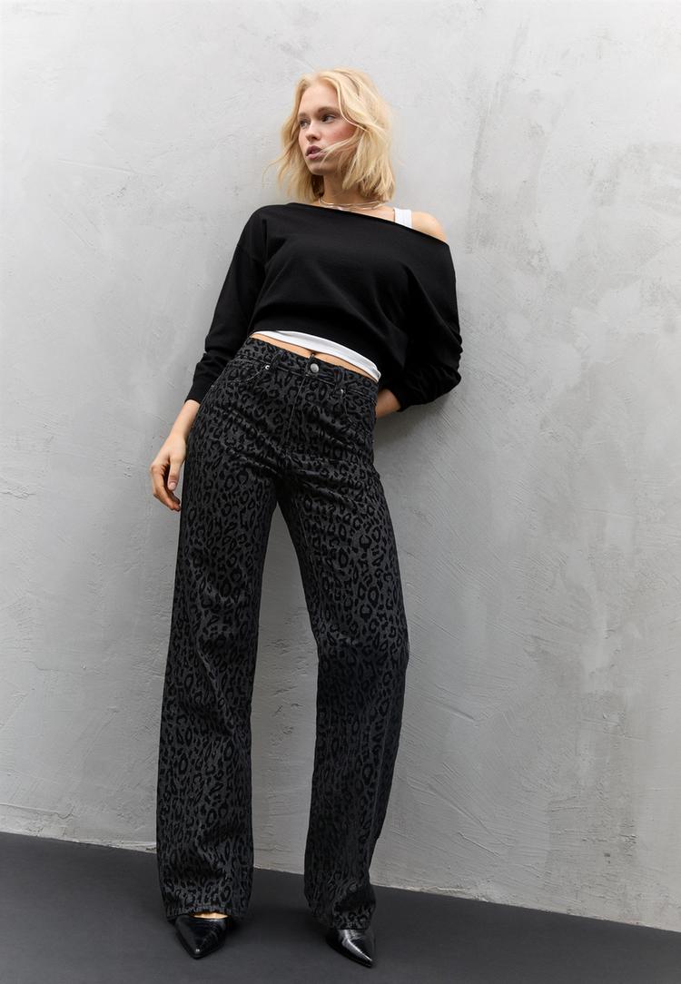 jeans print flocado leopardo