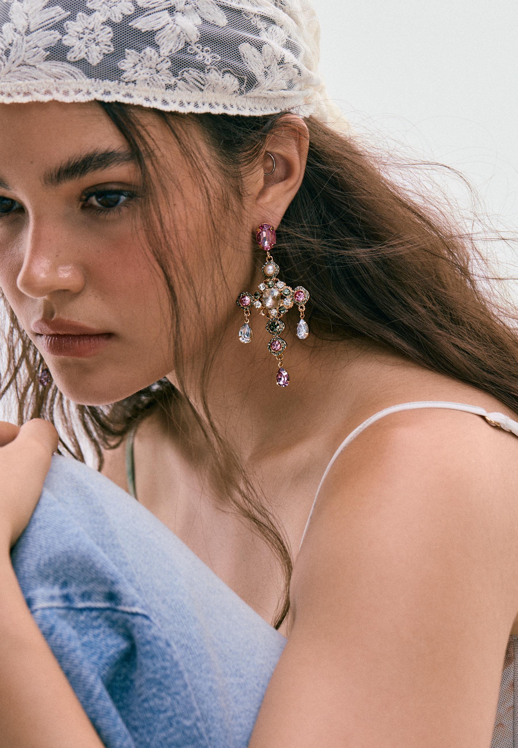 Jewelled cross earrings — Khaki