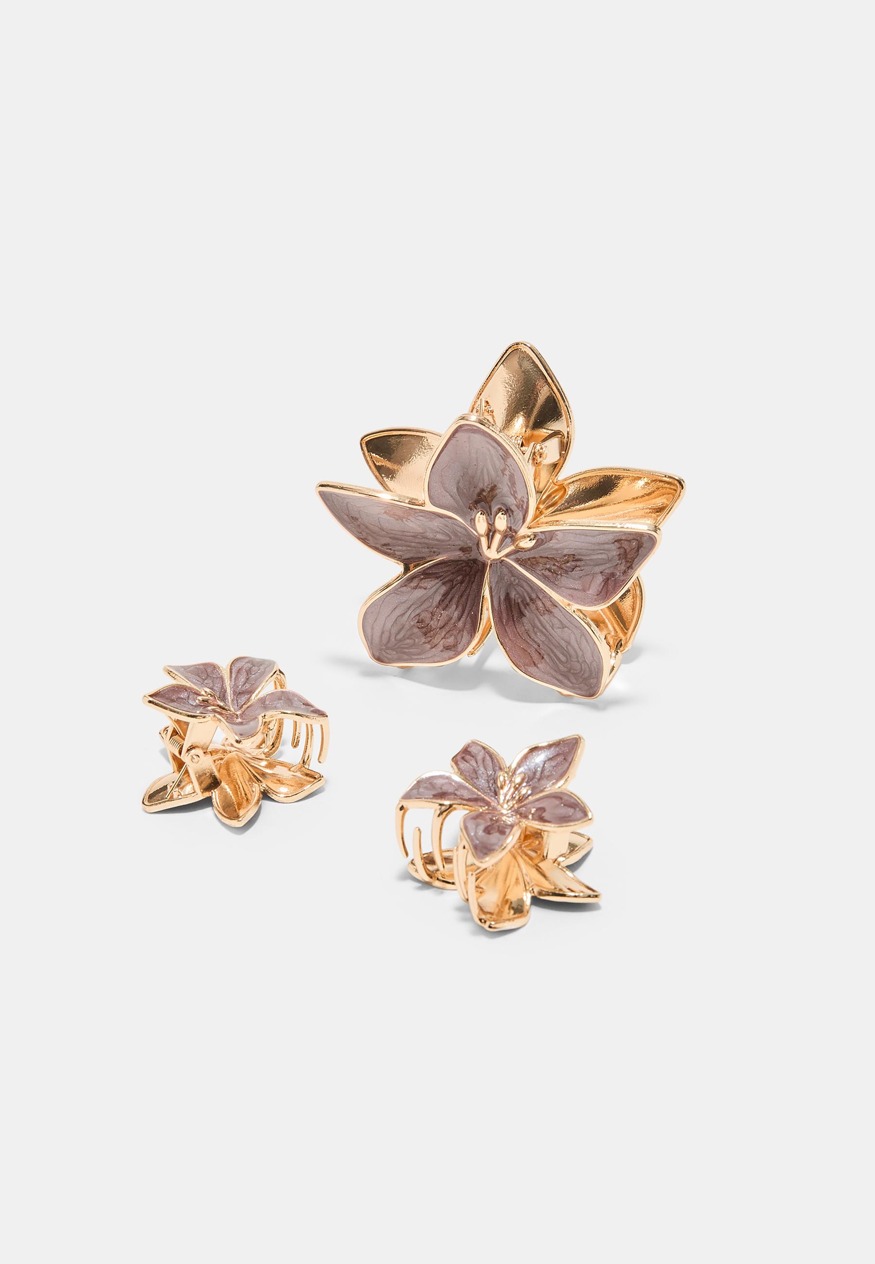 Set of 3 flower clips — Brown