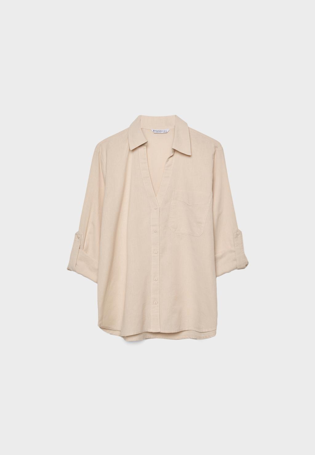 Loose linen-blend shirt with a pocket