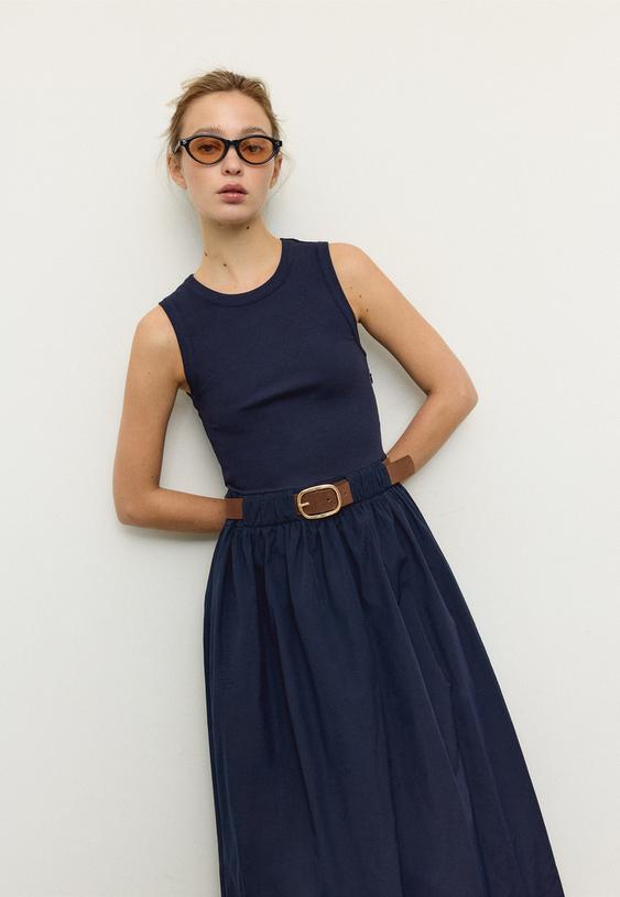 robe midi bimatiere sans manches ceinture