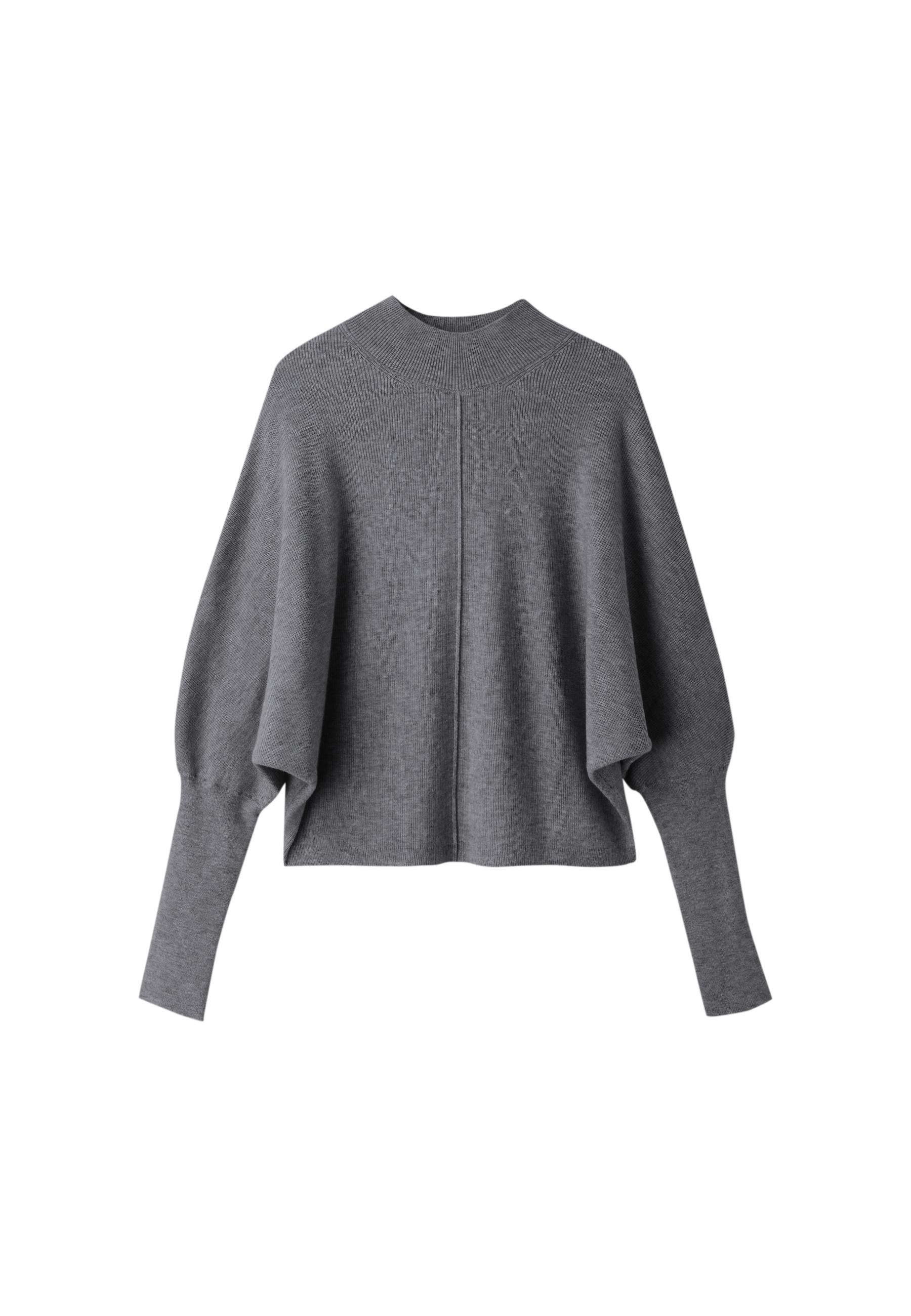 Batwing sleeve mock neck knit sweater — Dark grey