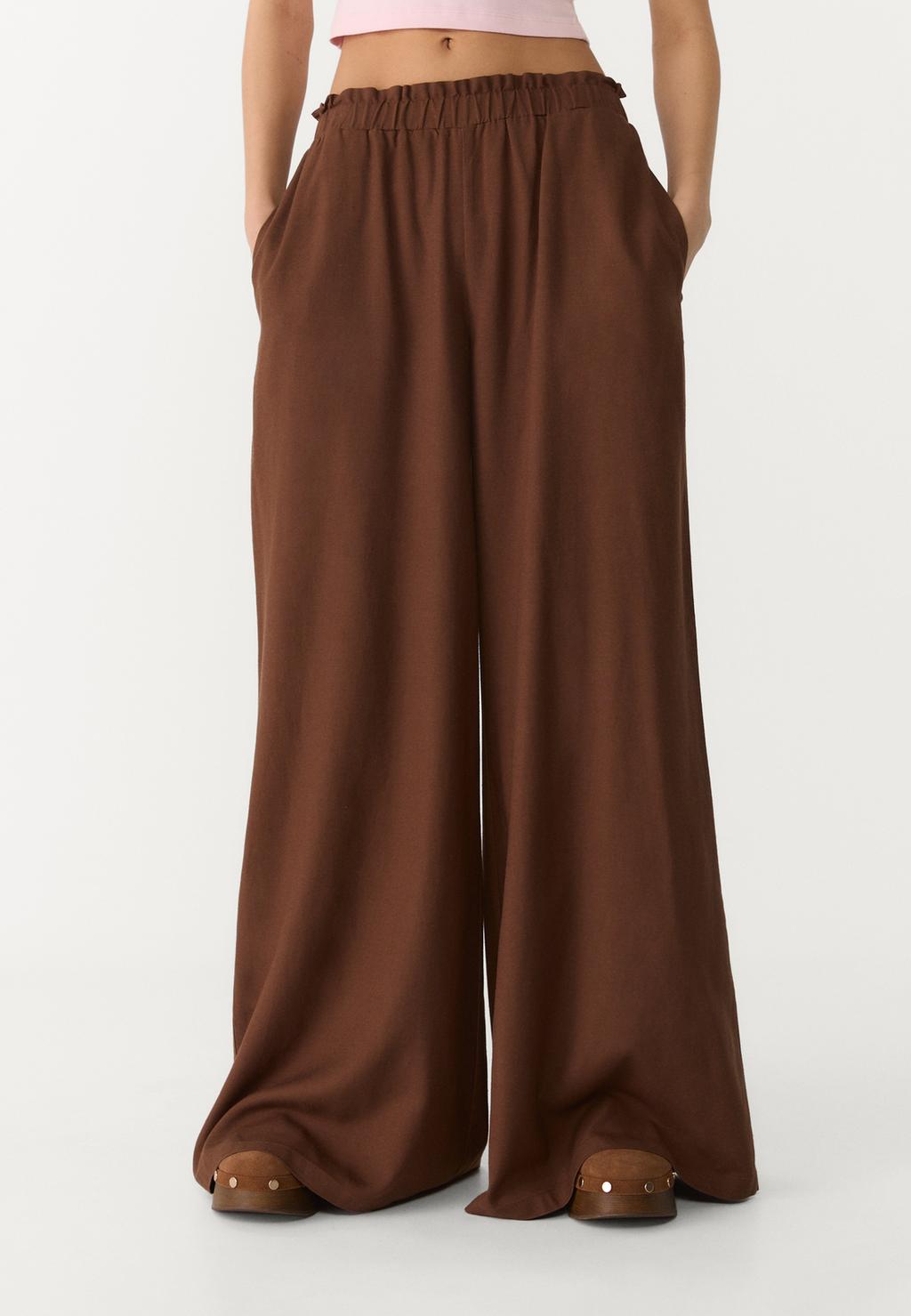 Pantalón palazzo fluido con lino