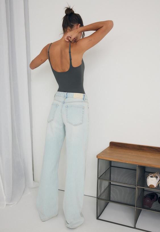 Stradivarius D92 Recht Model Jeans Met Brede Pijpen Lichtblauwe Denim Wassing 32