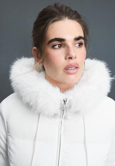 Belted hooded padded jacket — Ecru 4