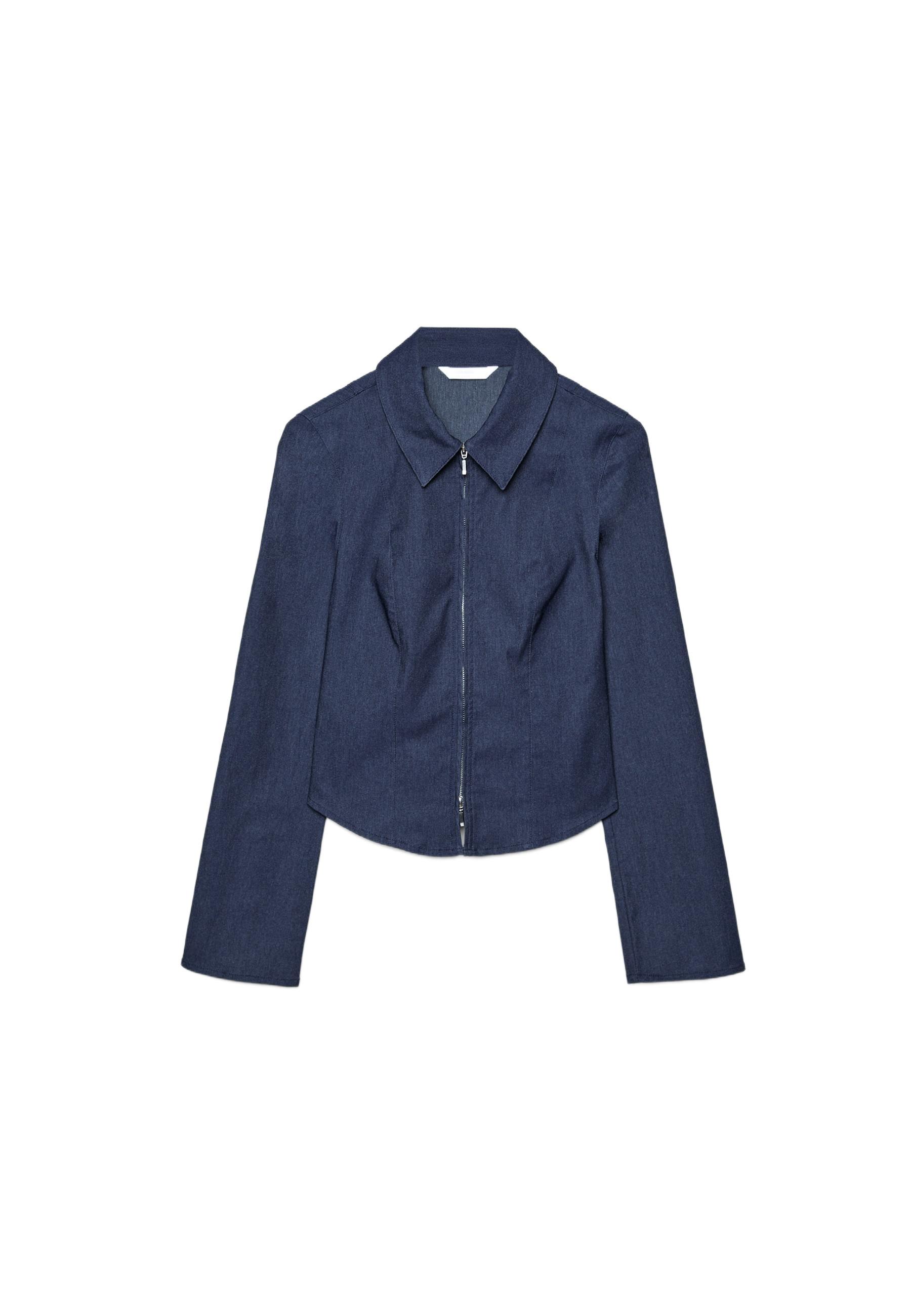 Fitted double zip bengaline denim shirt