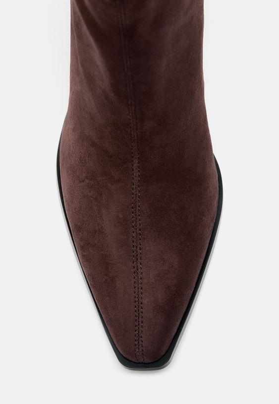 Stradivarius Faux Suede Block Heel Ankle Boots Brown 7