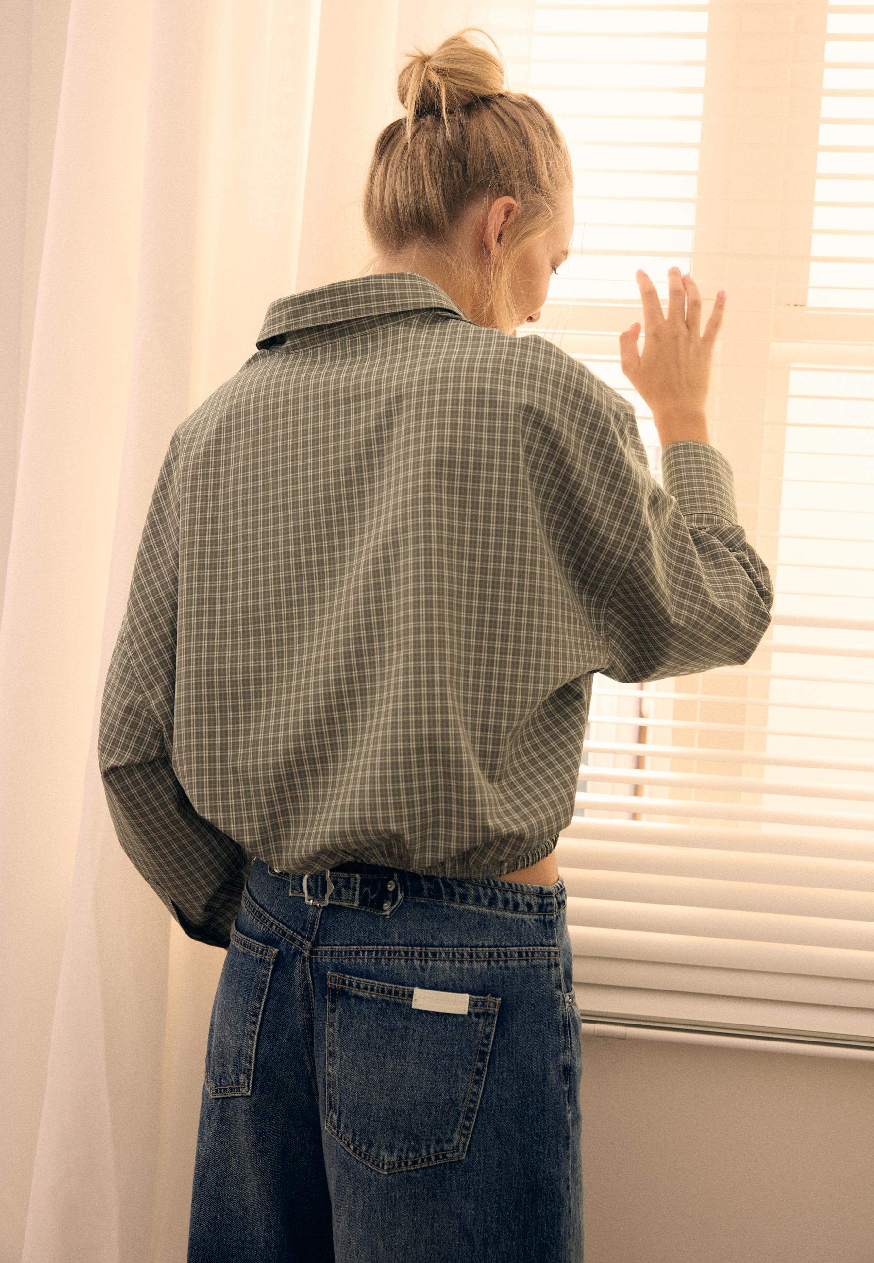 Checked balloon shirt — Khaki