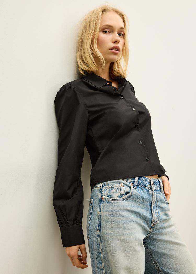 basic poplin puff sleeve shirt