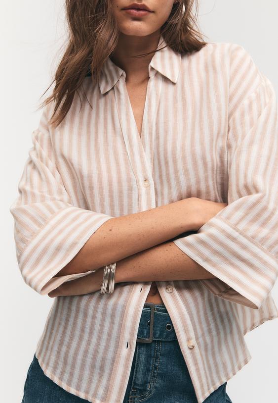 Stradivarius Chemise Manches Kimono Effet Lin Pierre S