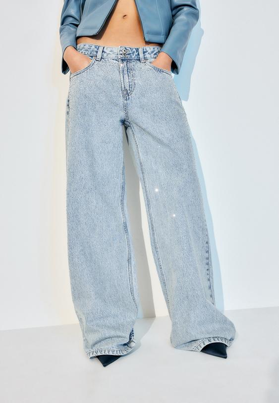 dusuk bel genis paca parlak tasl jean