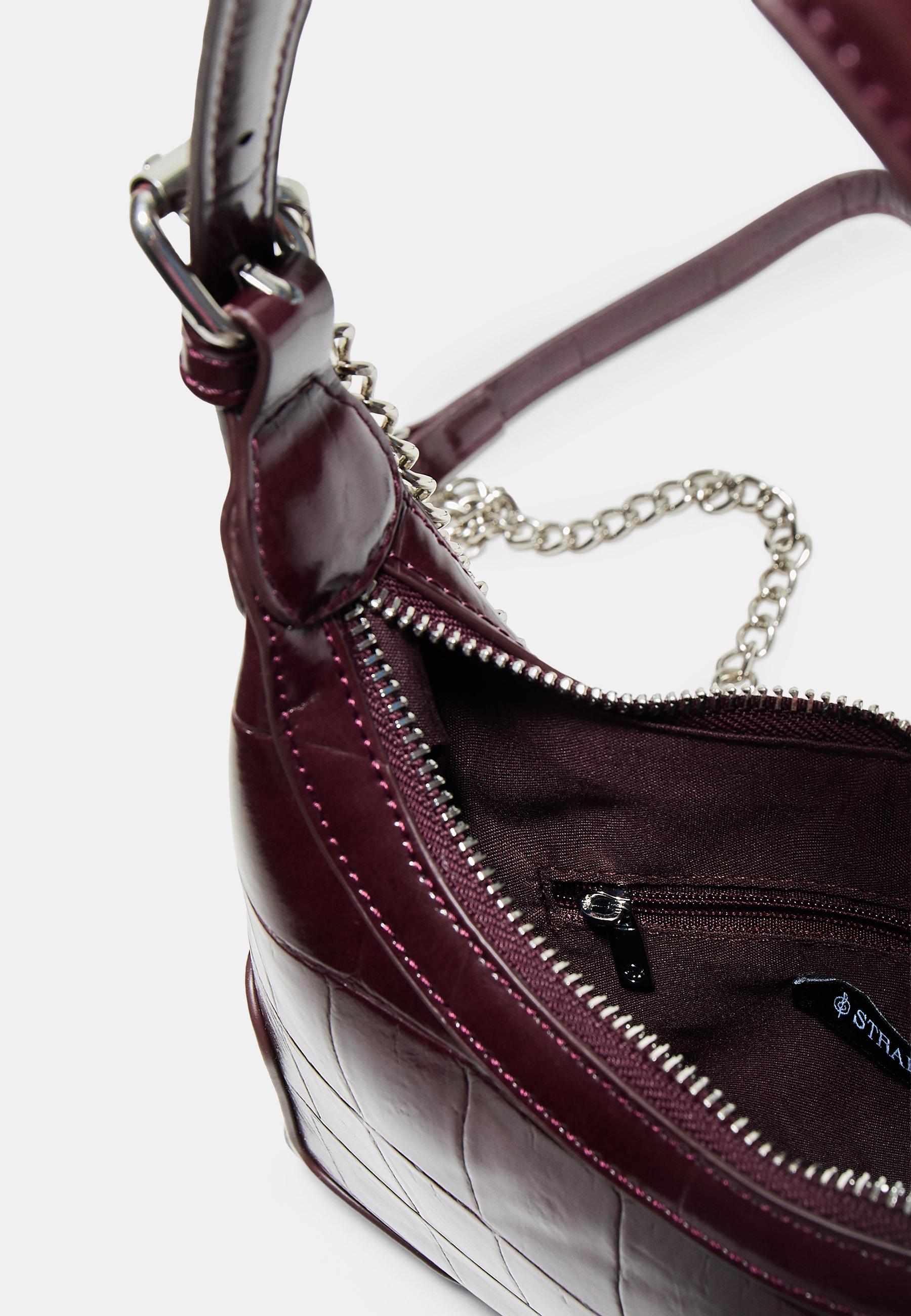 Mock croc mini chain shoulder bag — Burgundy