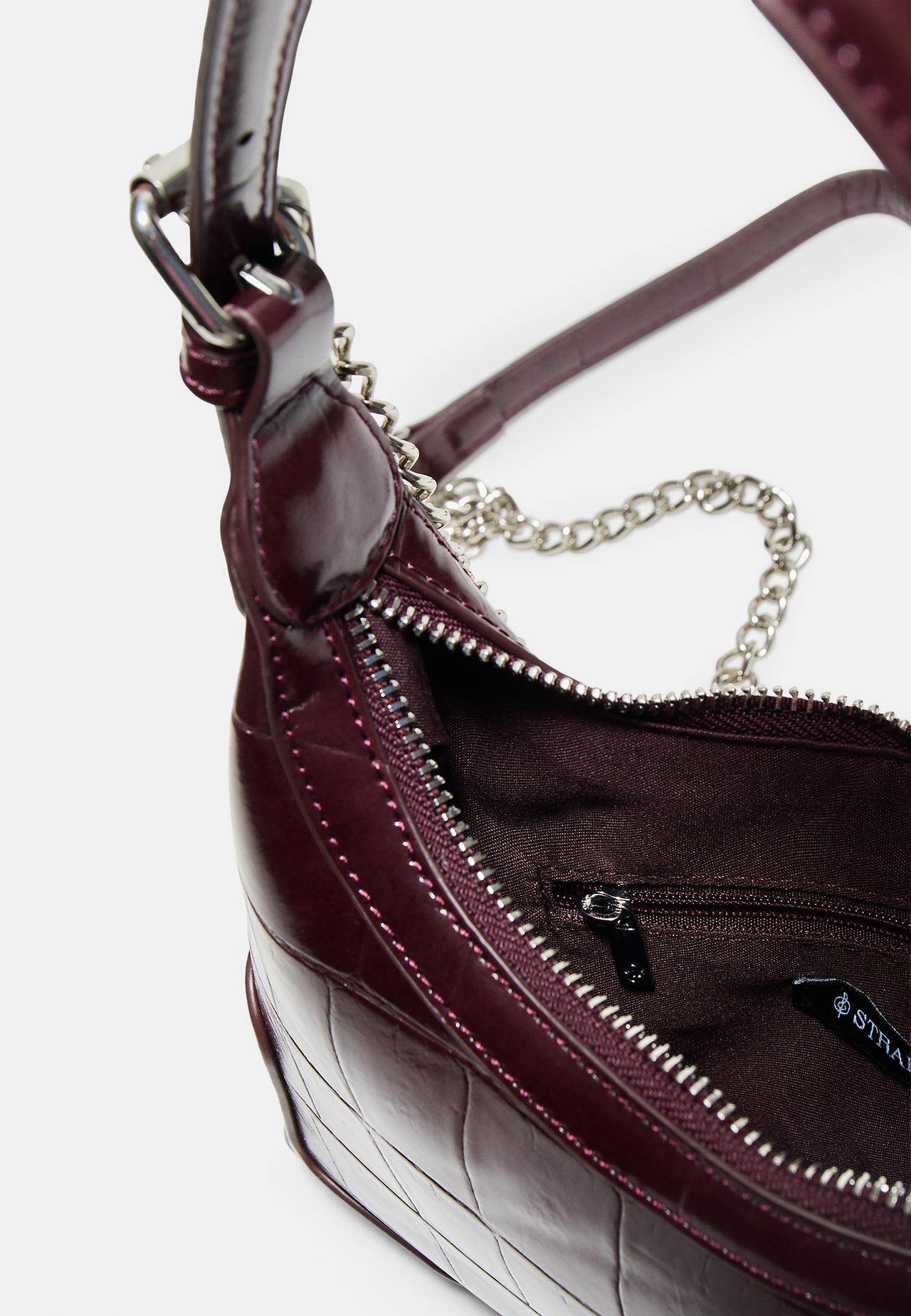 Croc-effect chain shoulder bag — Burgundy