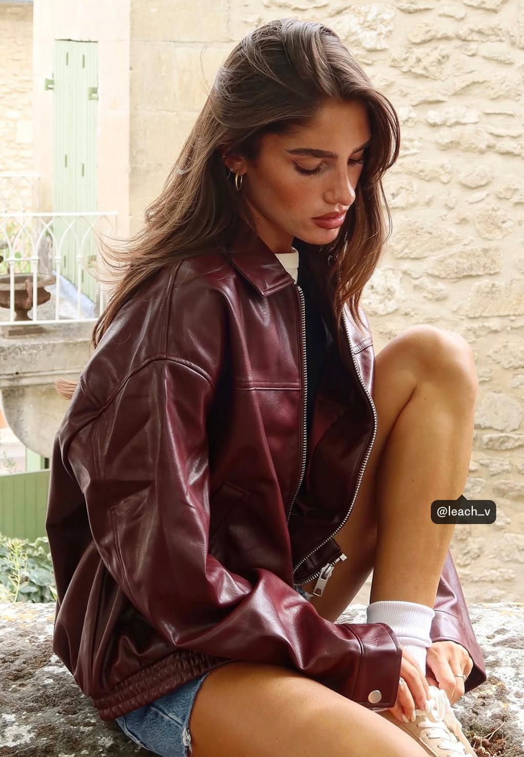 Oversize μπουφάν με όψη δέρματος