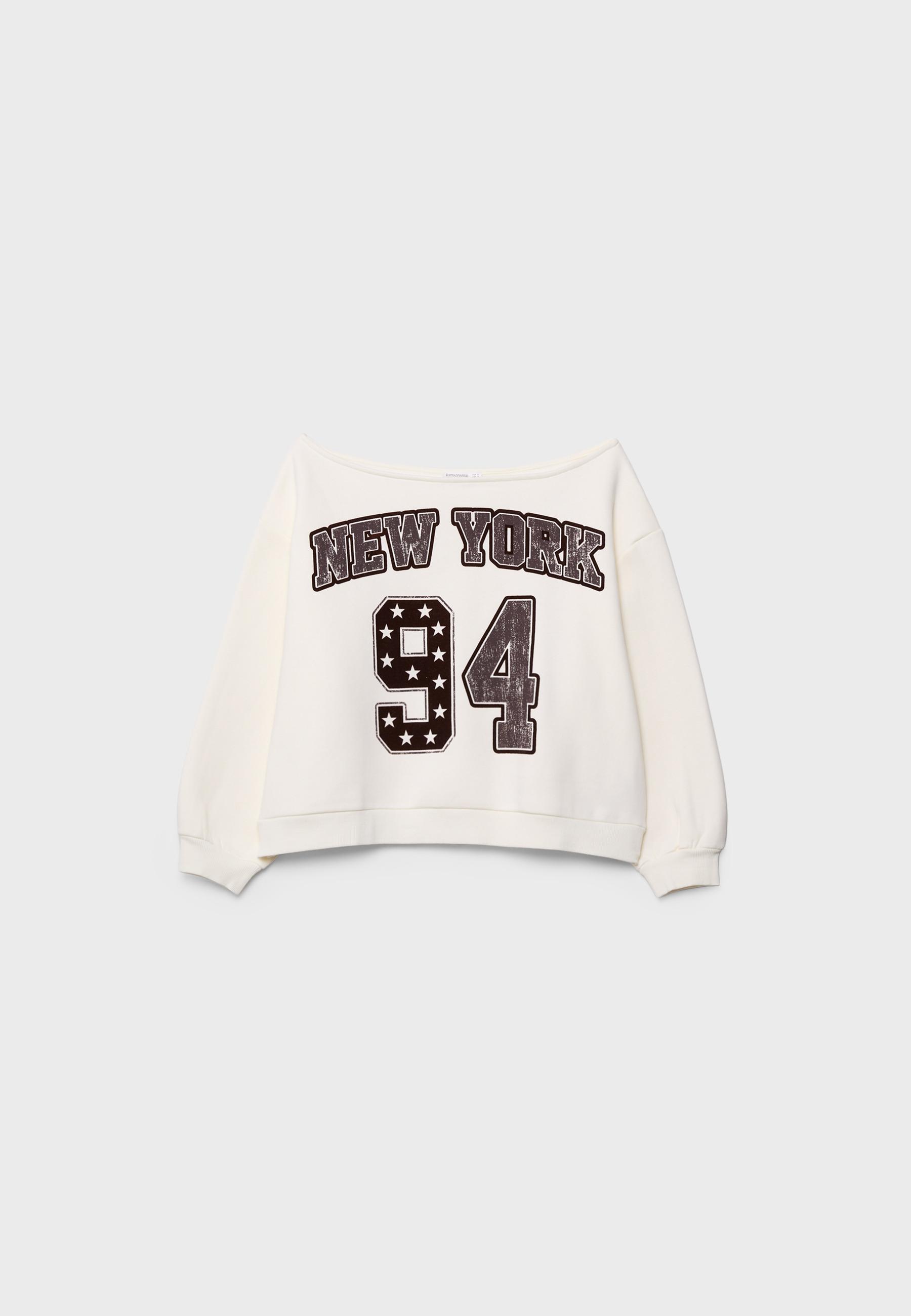 Printed boat neck sweatshirt — Ecru