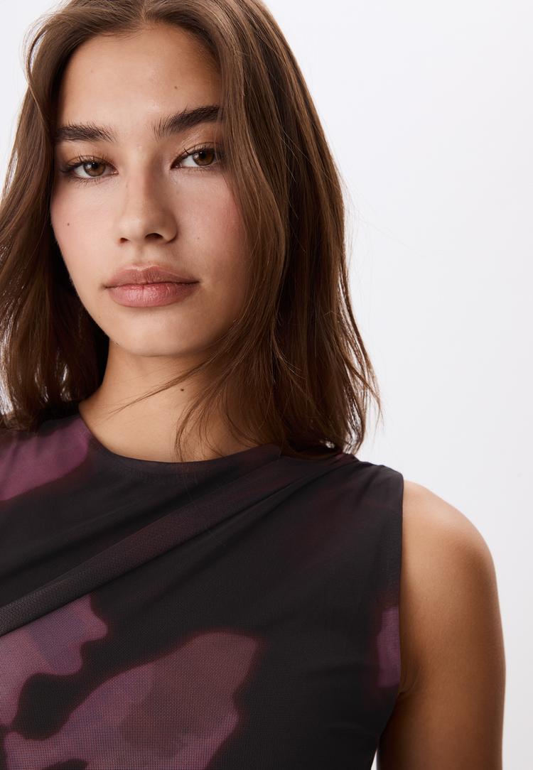 vestido midi tul estampado