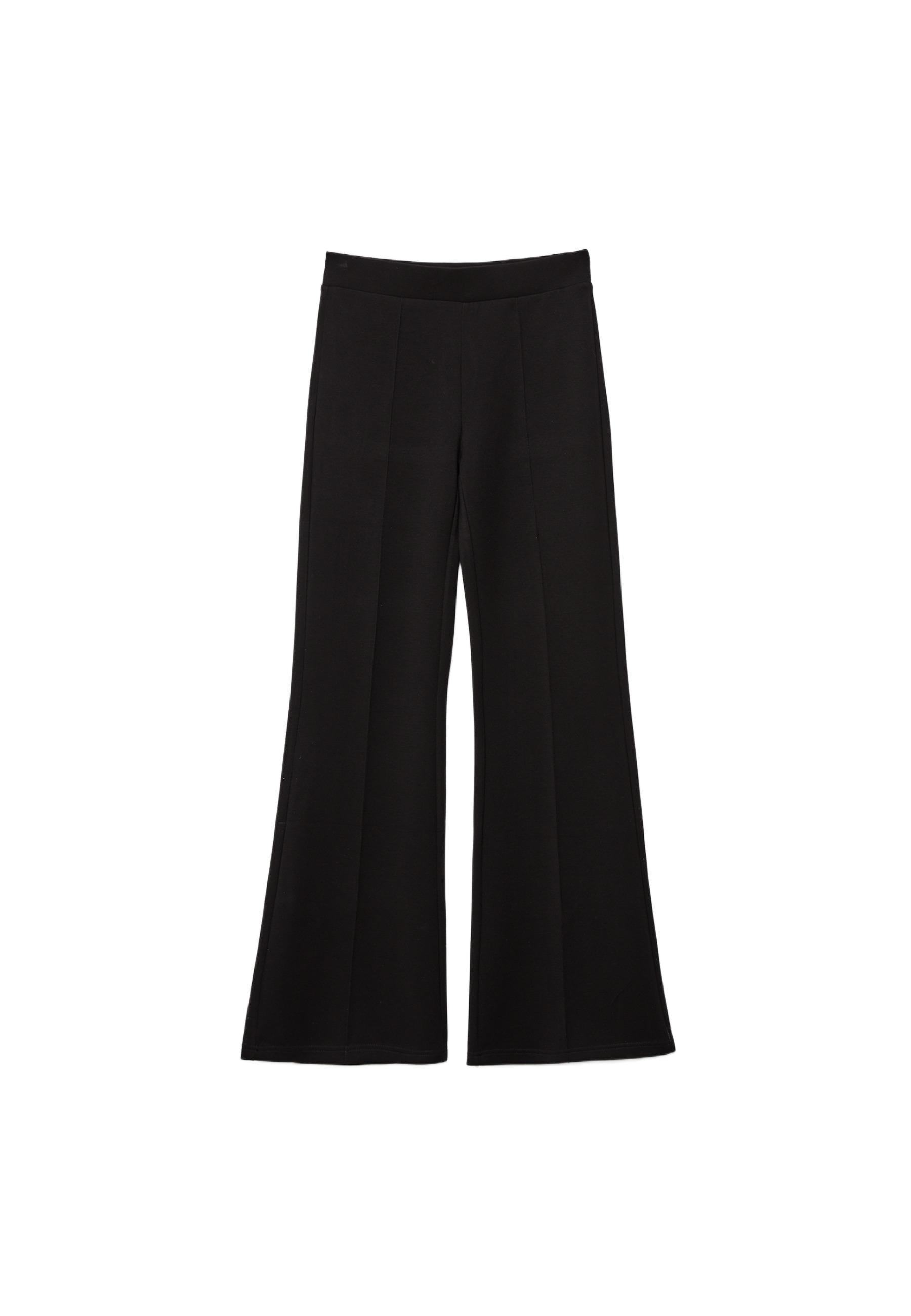 Soft-touch bell bottom trousers with front seam detail — Black