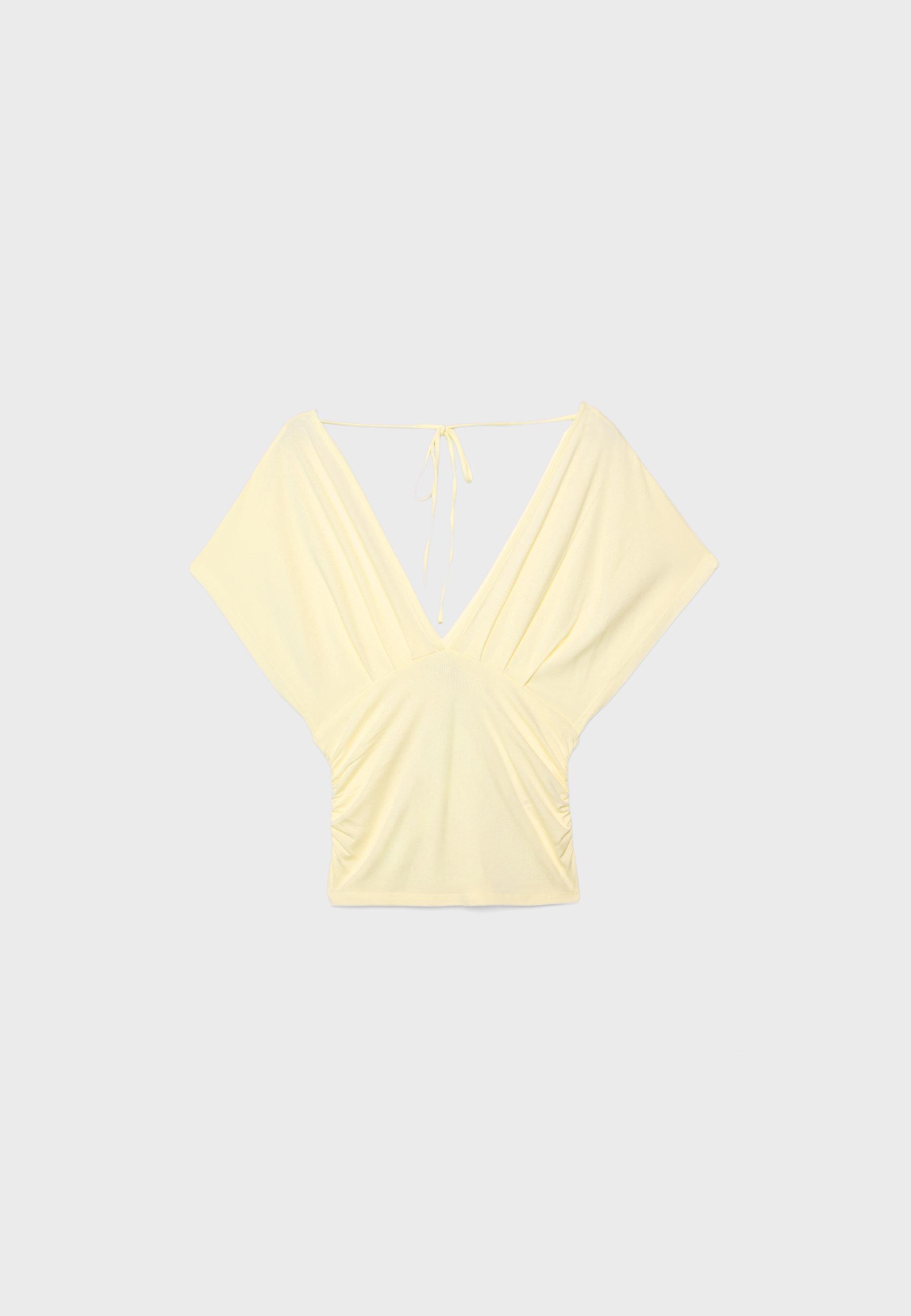 V-neck T-shirt with sash — Pastel yellow