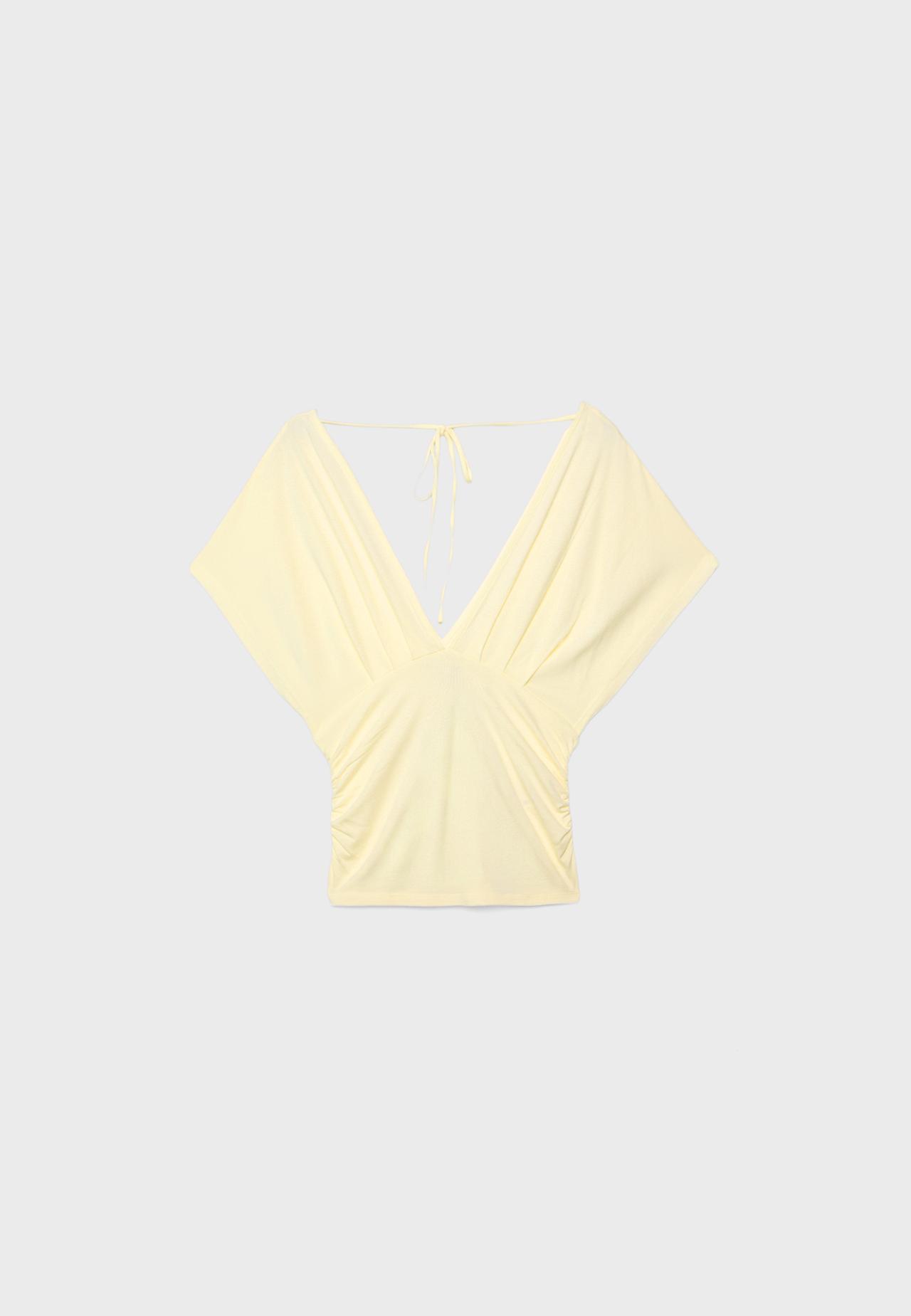V-neck sash top — Pastel yellow