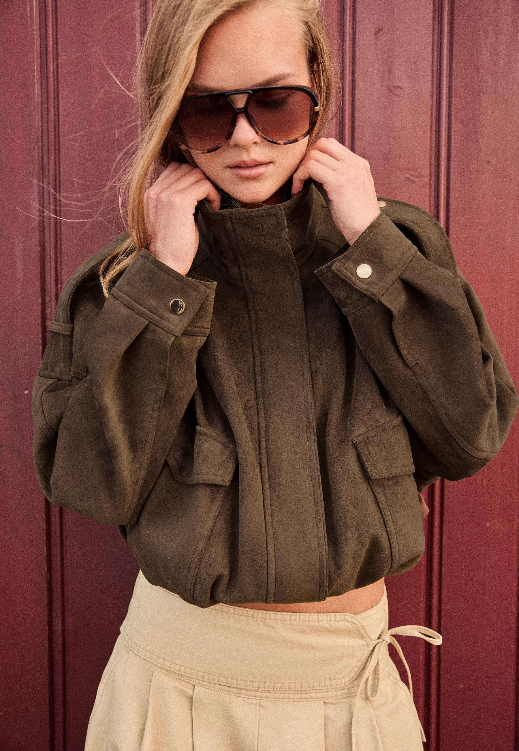 Oversize faux suede jacket — Brown