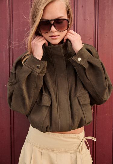 Oversize faux suede jacket — Brown 1
