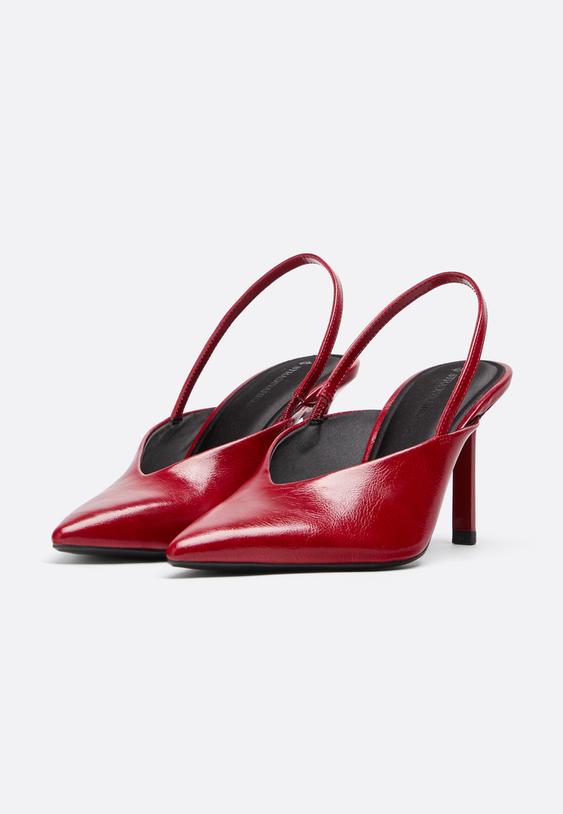 Stradivarius V-Neck Stiletto Heel Shoes Red 6