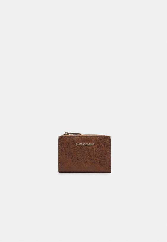 Stradivarius Faux Suede Card Holder Purse Brown Os
