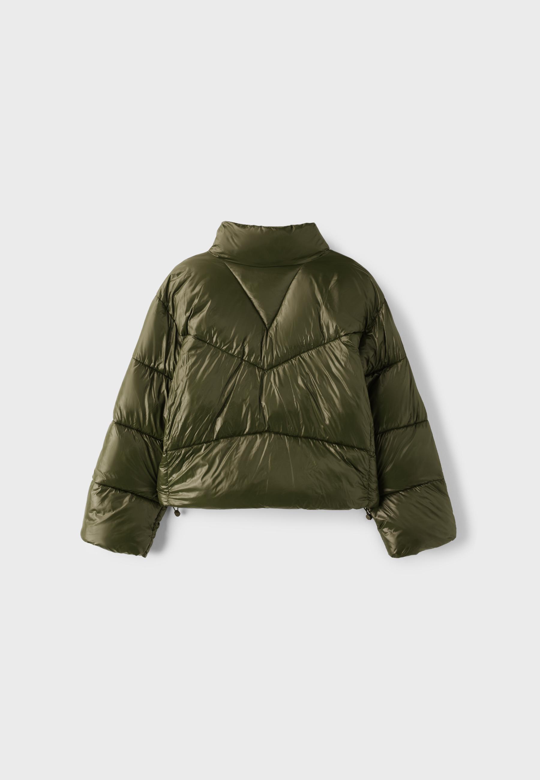 High-neck cropped puffer jacket — Khaki