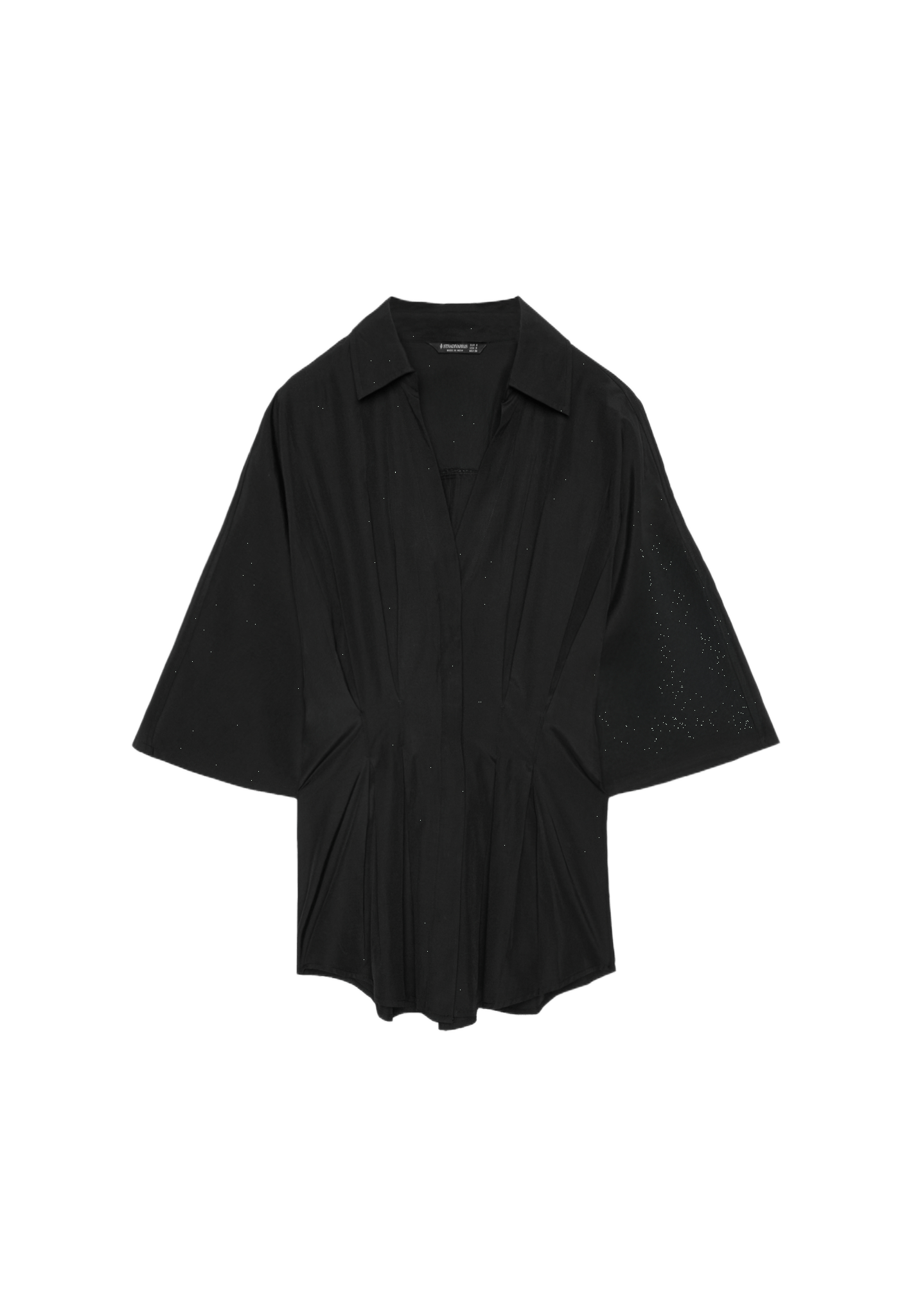 Fitted kimono sleeve shirt with pleats — Black