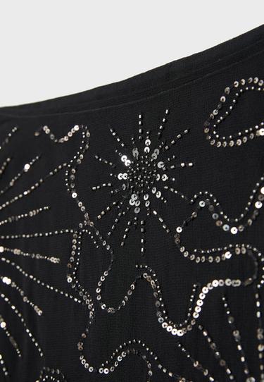 Embroidered mini sarong skort — Black 8