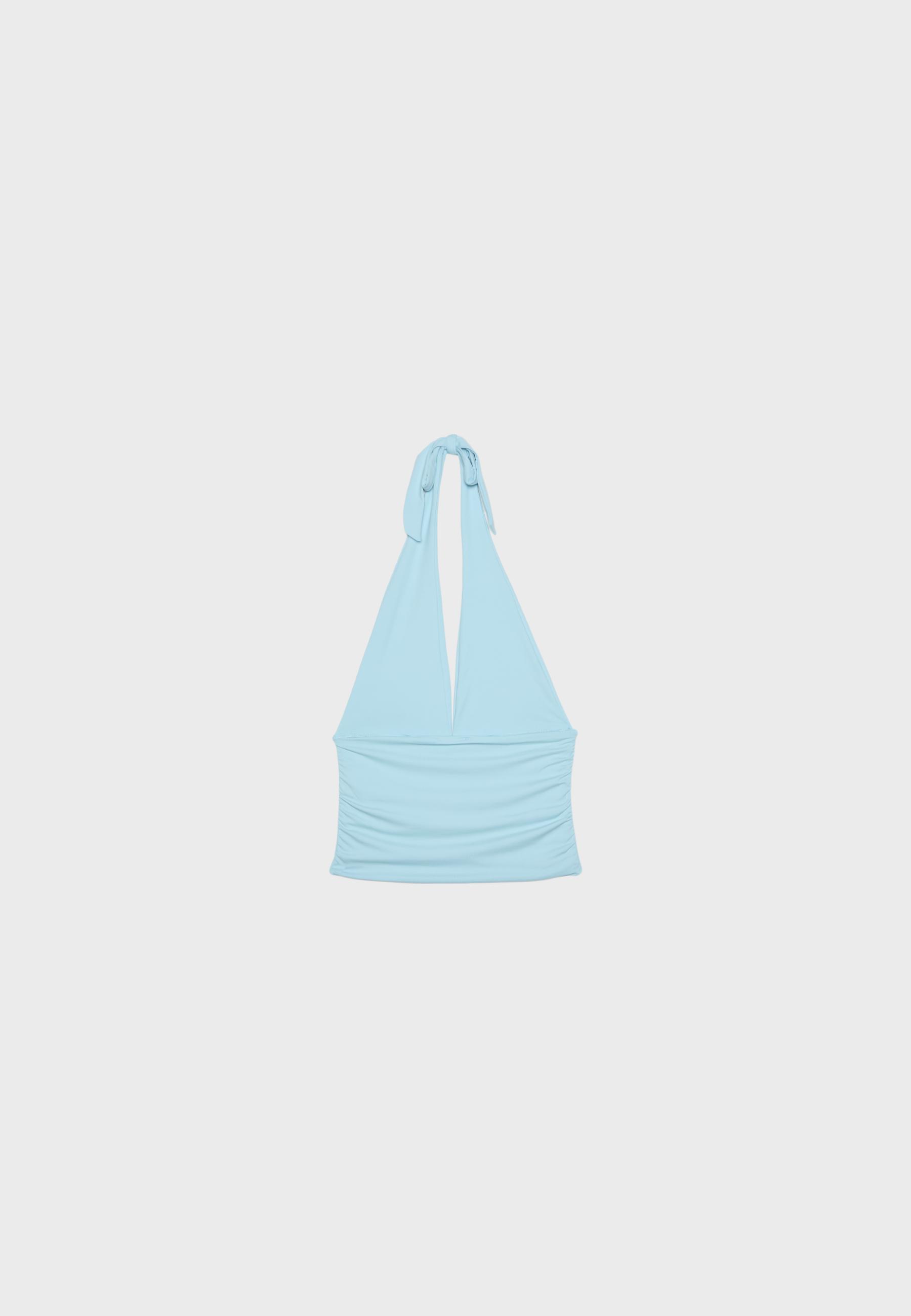 Ruched halter top with neck tie — Turquoise
