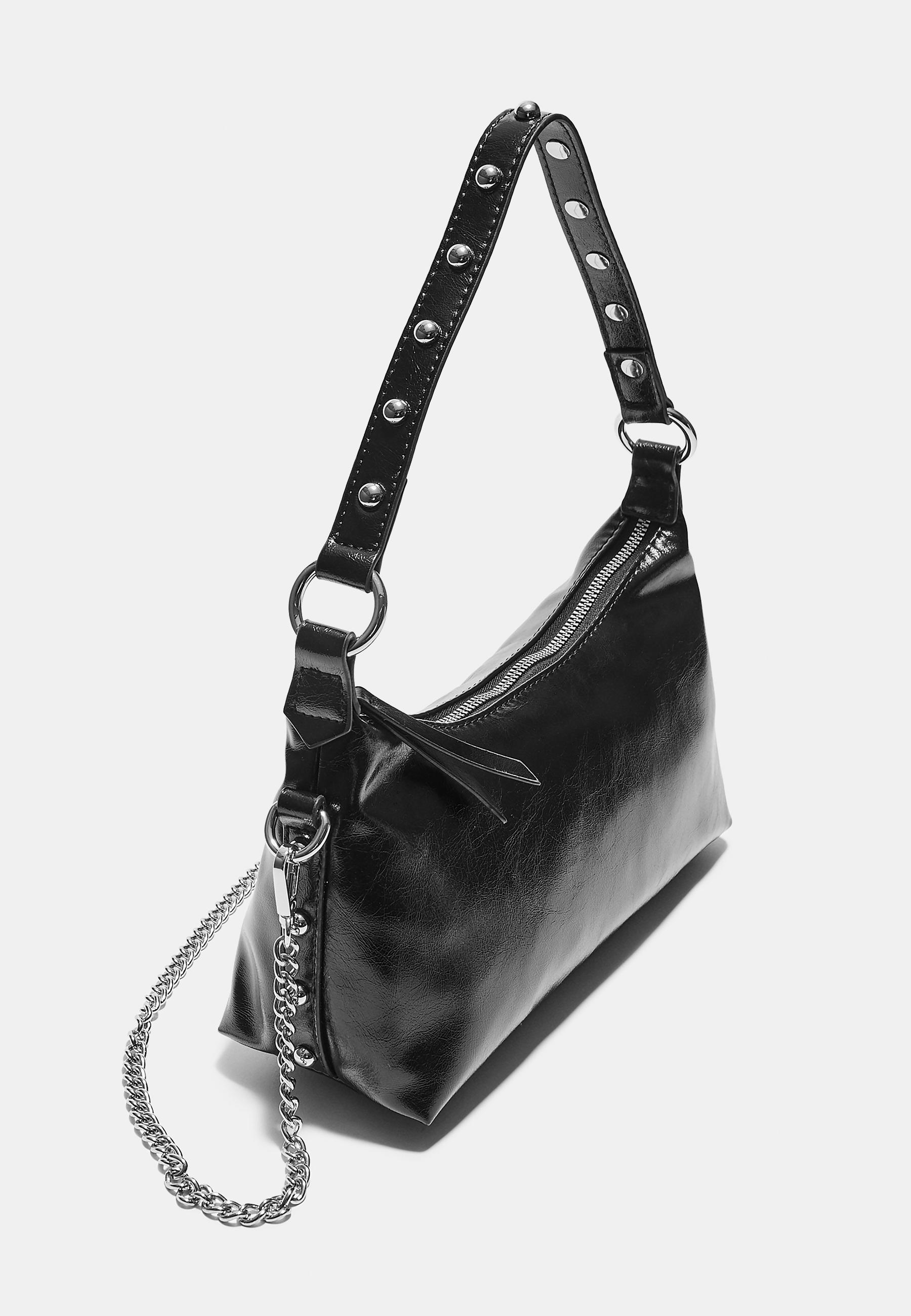 Studded half-moon shoulder bag — Black