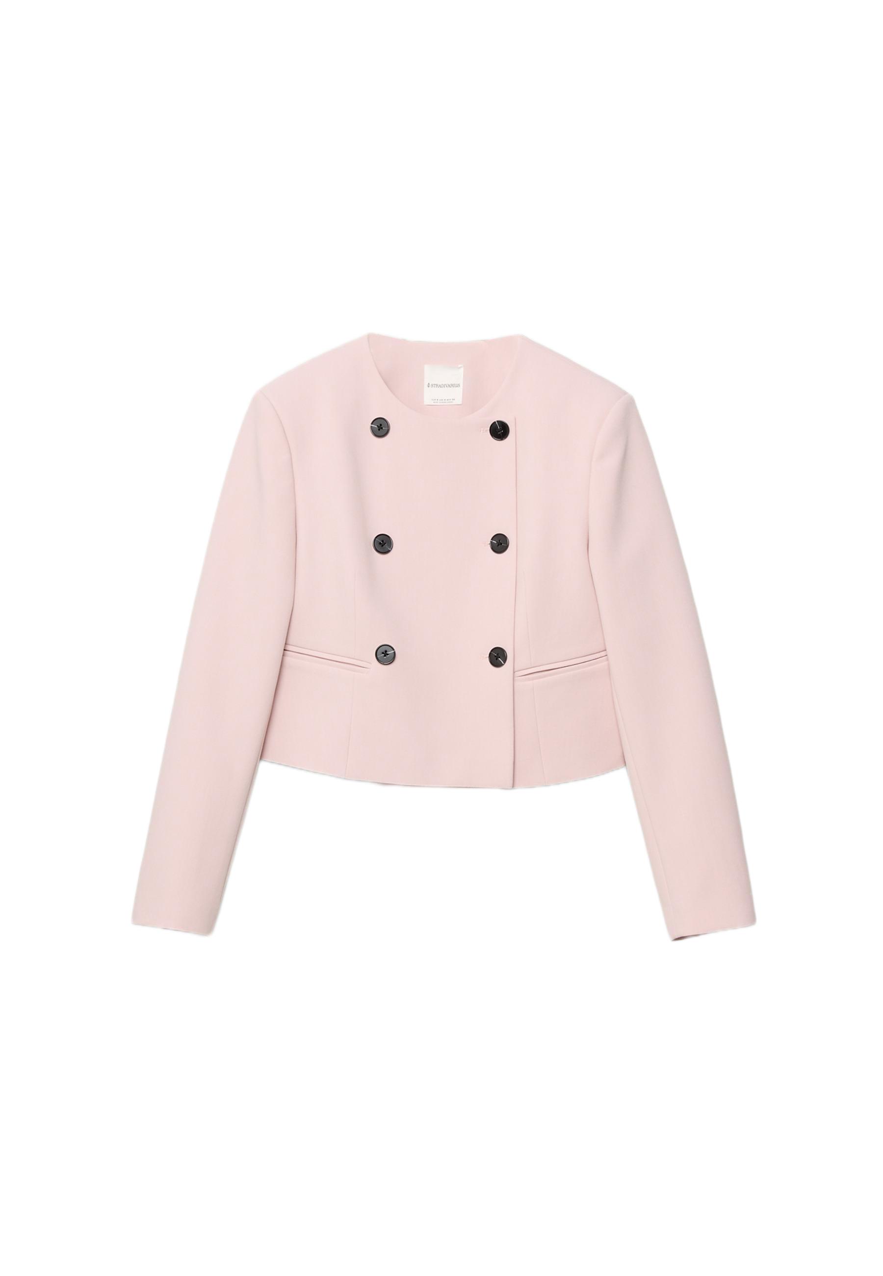 Cropped round neck blazer — Pastel pink