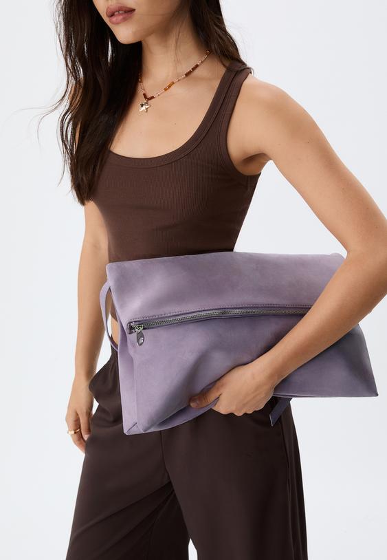 faux suede maxi clutch