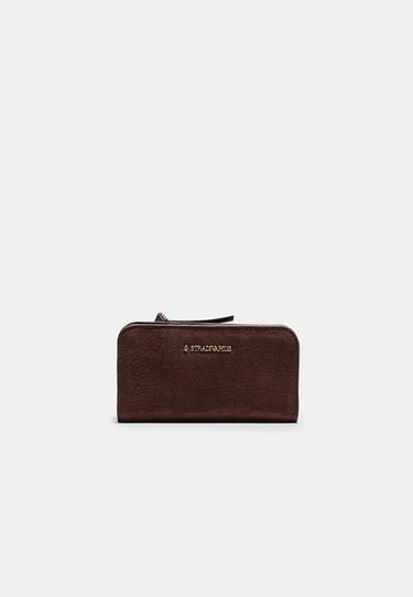 Long wallet with embossed pull tab — Brown 1