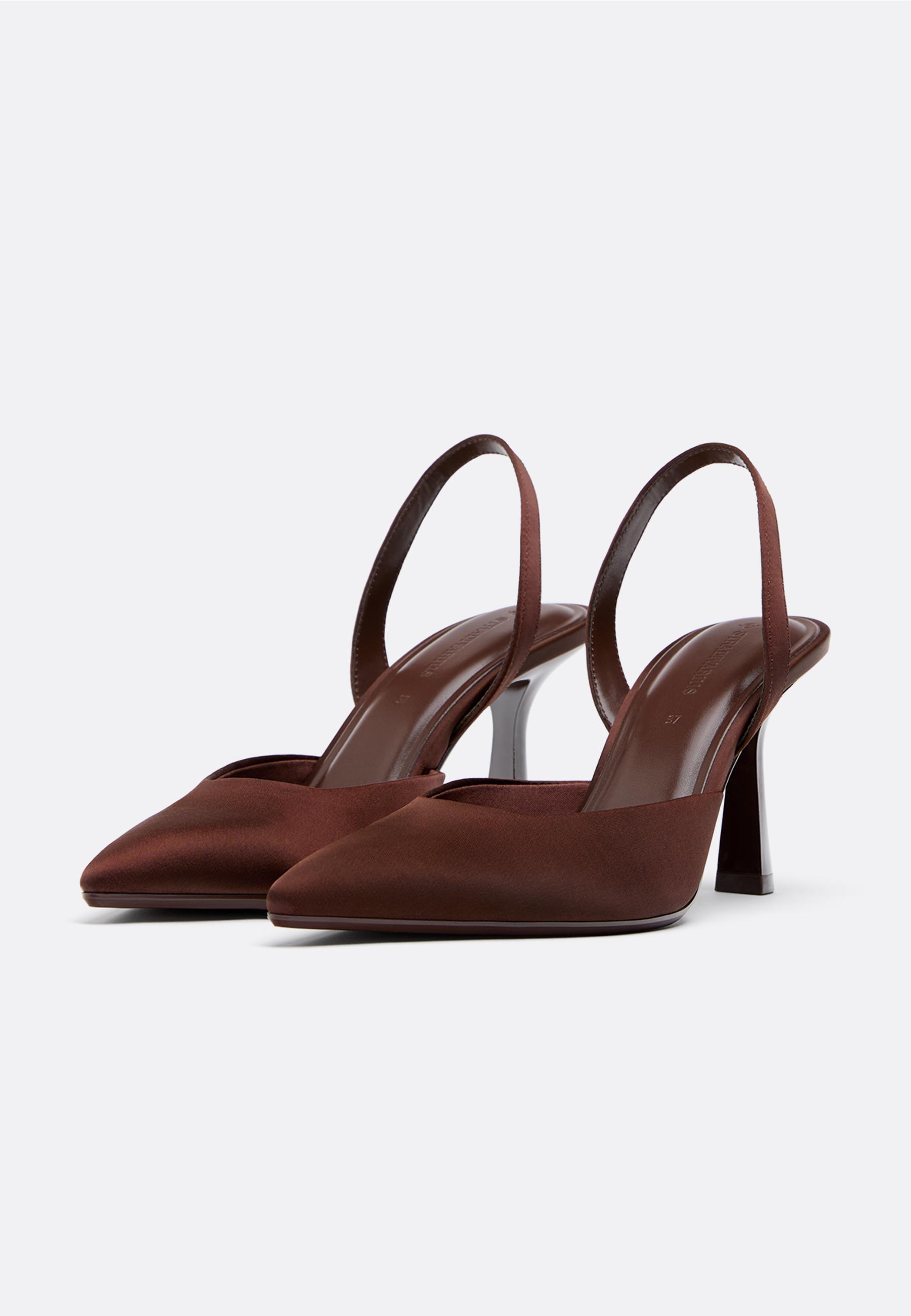 Satin effect stiletto heel shoes — BROWN