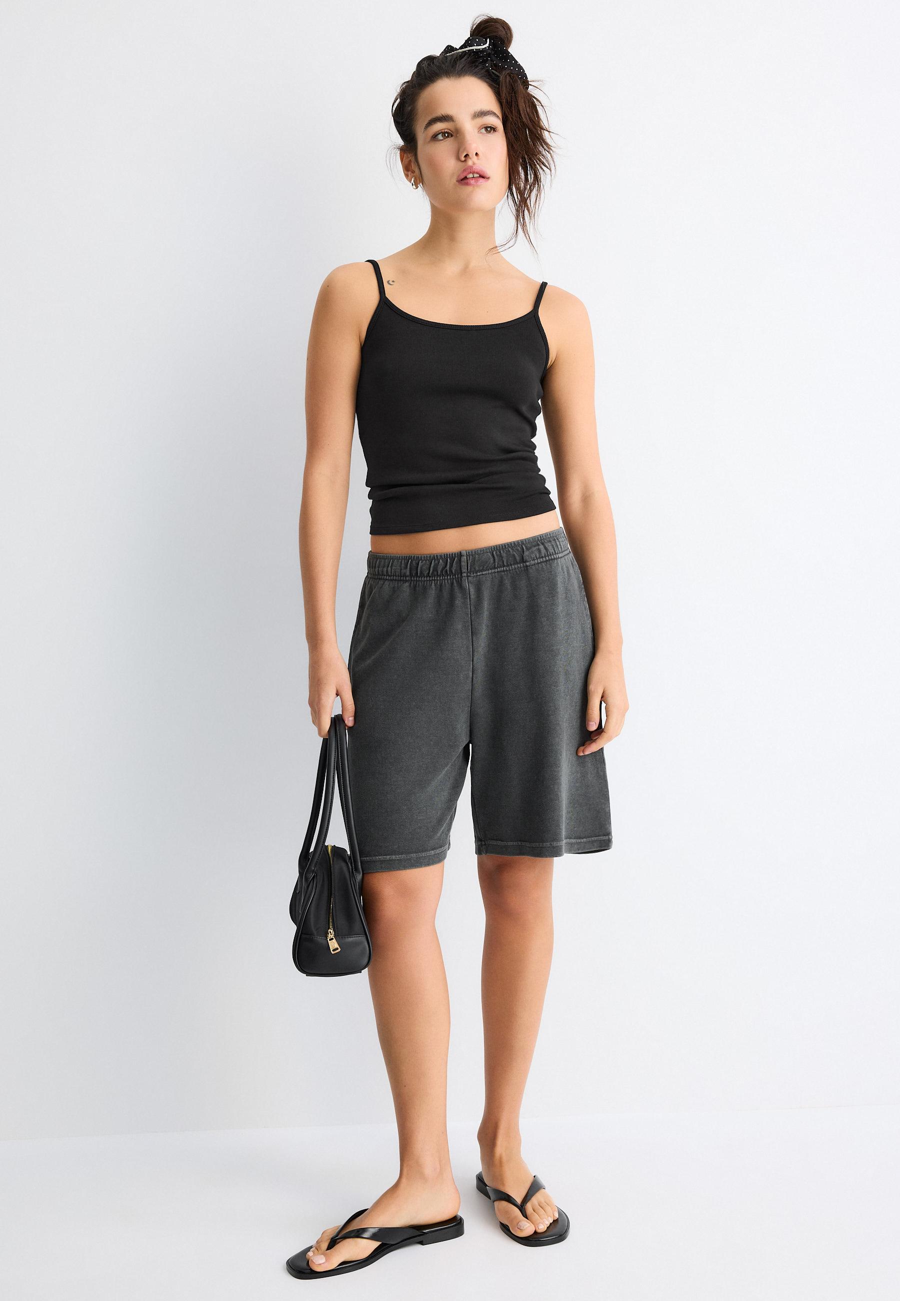 Acid wash fleece Bermuda shorts — Dark grey