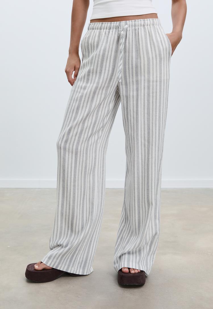 pantaloni lunghi fluidi con righe in lino