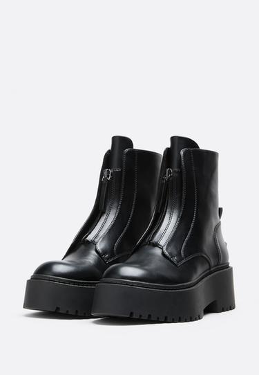 Flat platform zip ankle boots — BLACK  3