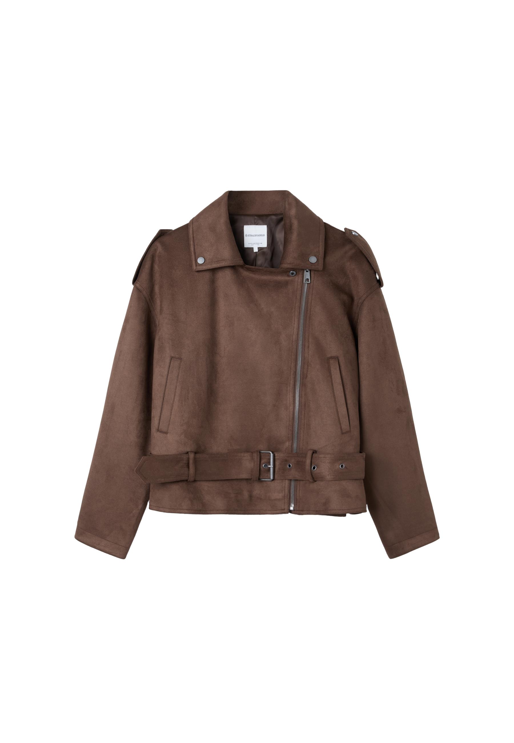 Biker jacket with belt — Brown