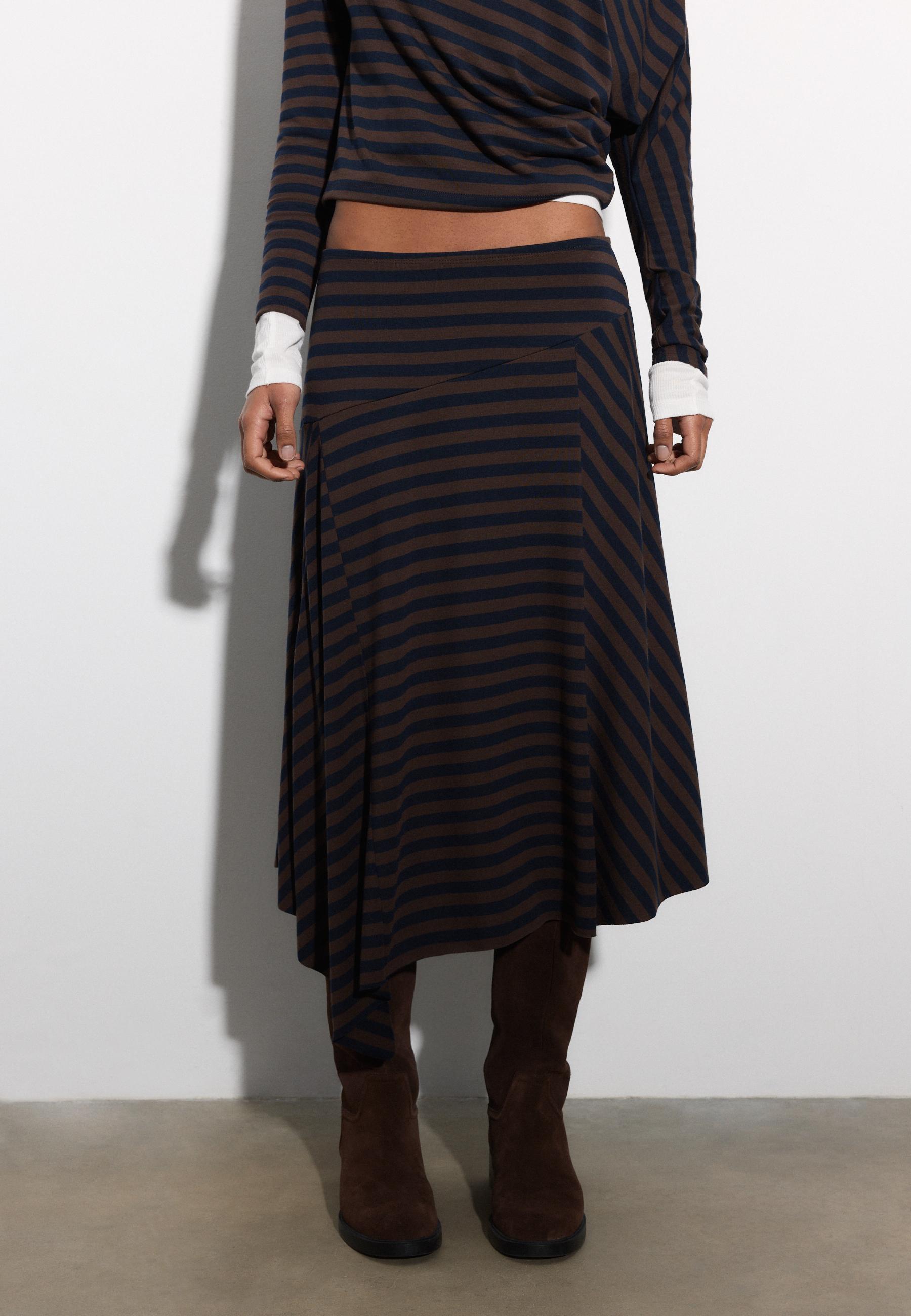 Asymmetric Striped Long Skirt — Navy blue