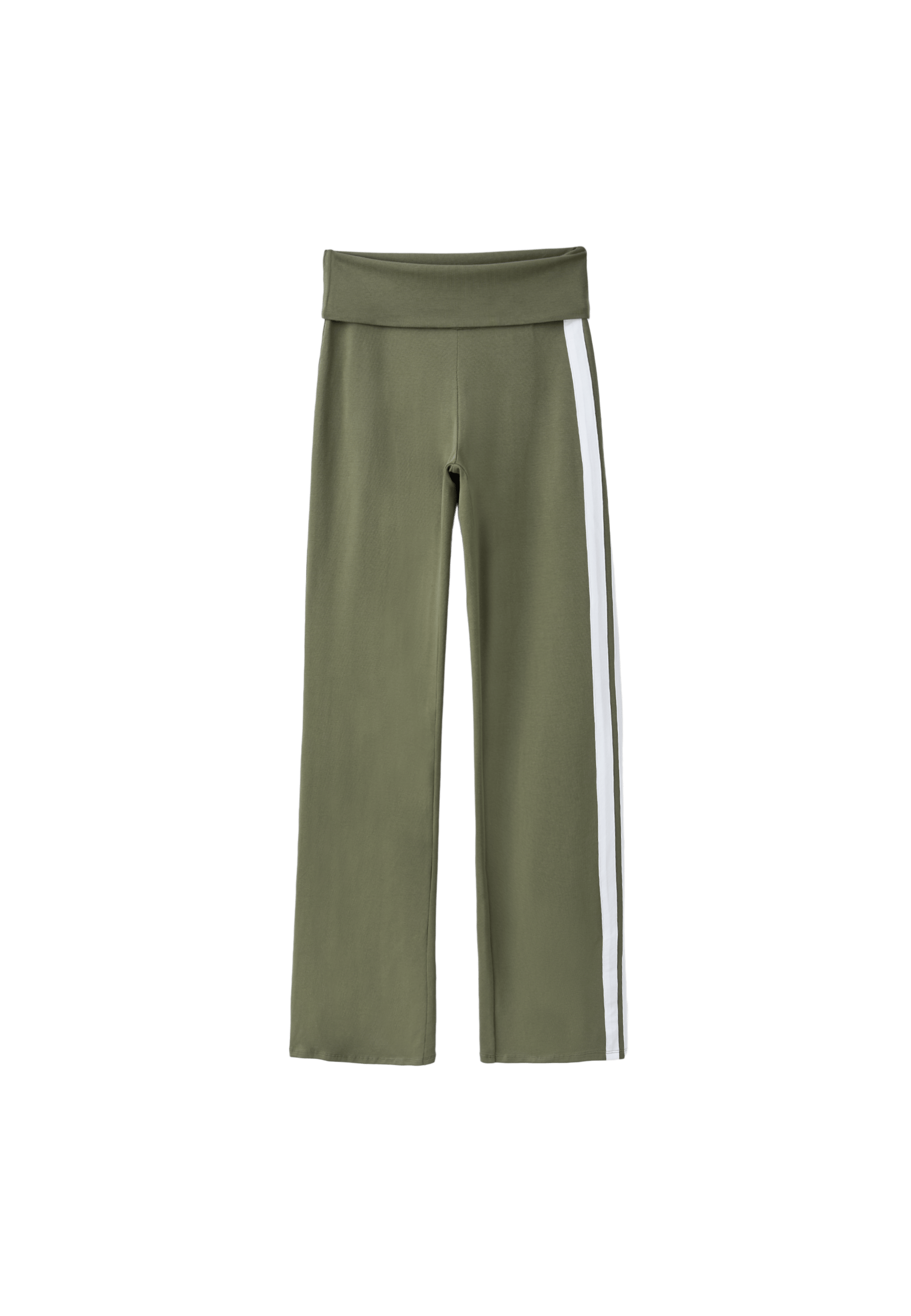 Fold-over waist bell bottom trousers — Khaki