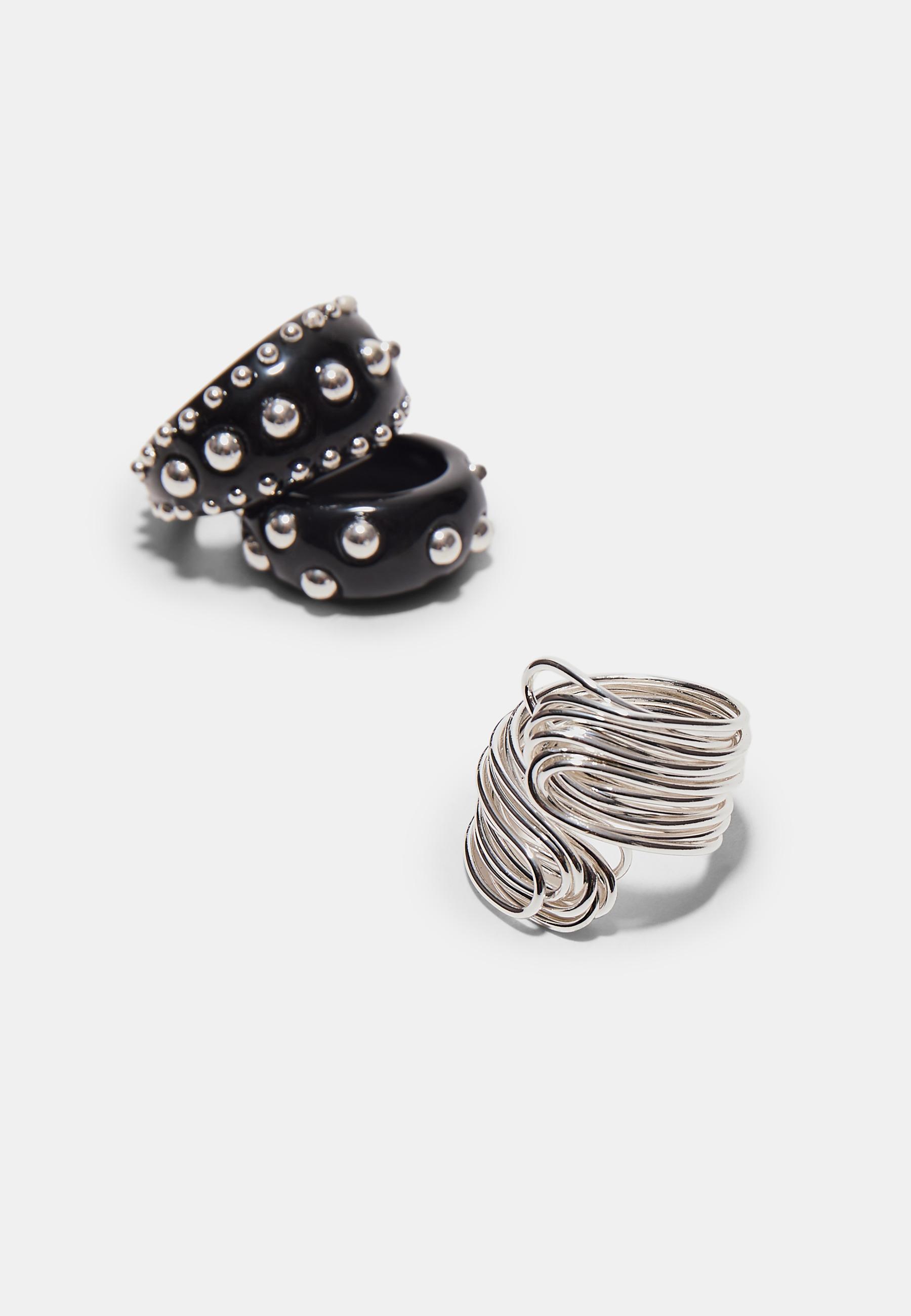 Set of 3 studded rings — Grey